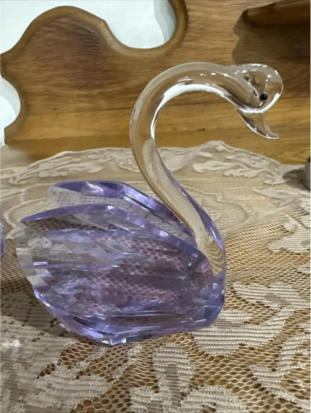 Pair Large Diamond Cut Purple Crystal Swan Figurines Paperweight Statue 5” Rare - Picture 13 of 15